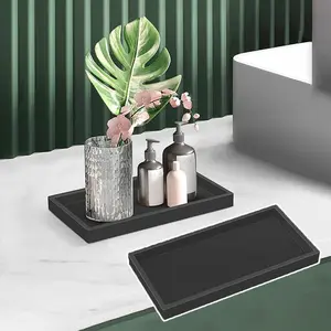 1Pcs Bathroom Vanity Tray Black Decorative Tray for Counter,11.2"x 4.3" Small Silicone Sink Soap Tray Holder for Kitchen,Dresser Countertop Decor Rectangle Silicone Organizer Gift Accessory