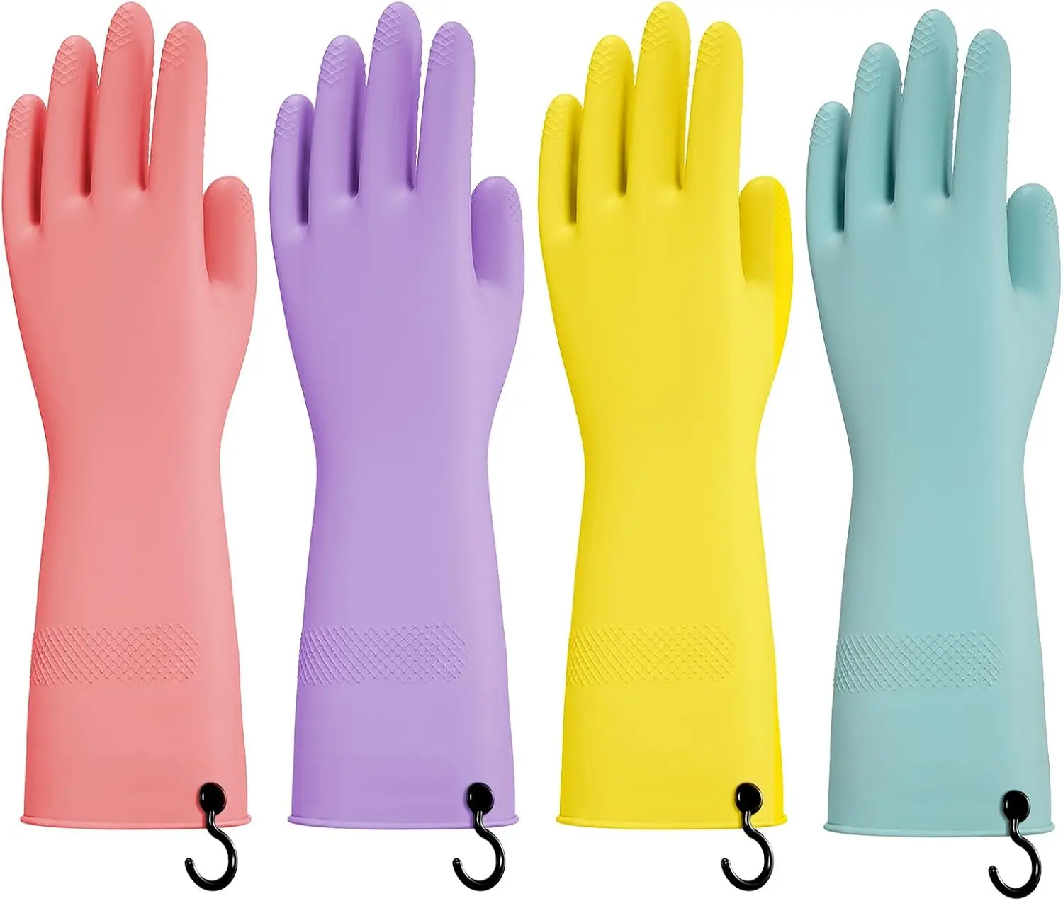 Dishwashing Rubber Gloves for Cleaning – 4 Pairs Kitchen Gloves with Handing Hooks Washing Dishes Household Glove - Medium
