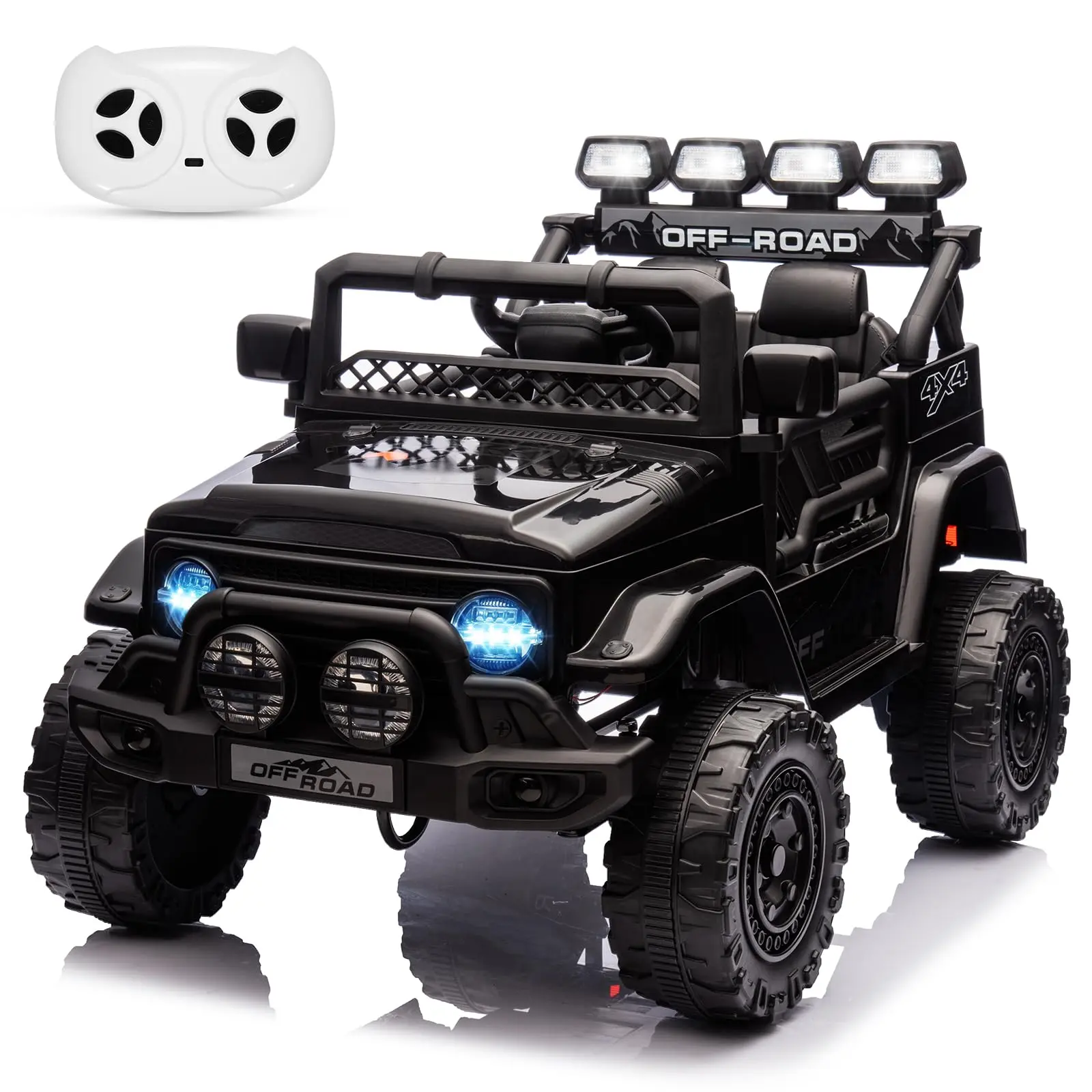 GARVEE 12V Remote Control Ride-On Truck (Ride on Car) for Ages 4-8, 5MPH Max Speed, Steering Wheel, Accelerator Pedal, Treaded Tires, MP3, LED Headlights, AUX, Bluetooth, Story Function, Parental Remote Mode, Black, Birthday, Enhanced Safety Features