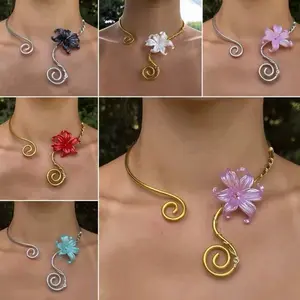 Vintage Colorful Iris Flower Spiral Adjustment Flower Pattern Collar Adjustable Length Women