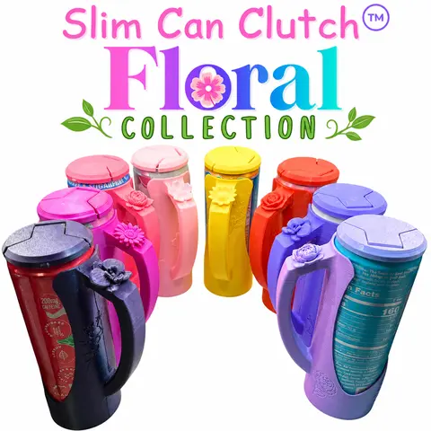 12oz Slim Can Clutch with Lid Cover - Lavish Floral Collection (Vibrant Gerbera Daisy, Sunflower, Peony Prints), Exclusive Colors, Sturdy Lightweight Chameleon Kitchenware Drinkware Accessory for Beverages (Energy Drinks), Hand Wash Safe for Festivals