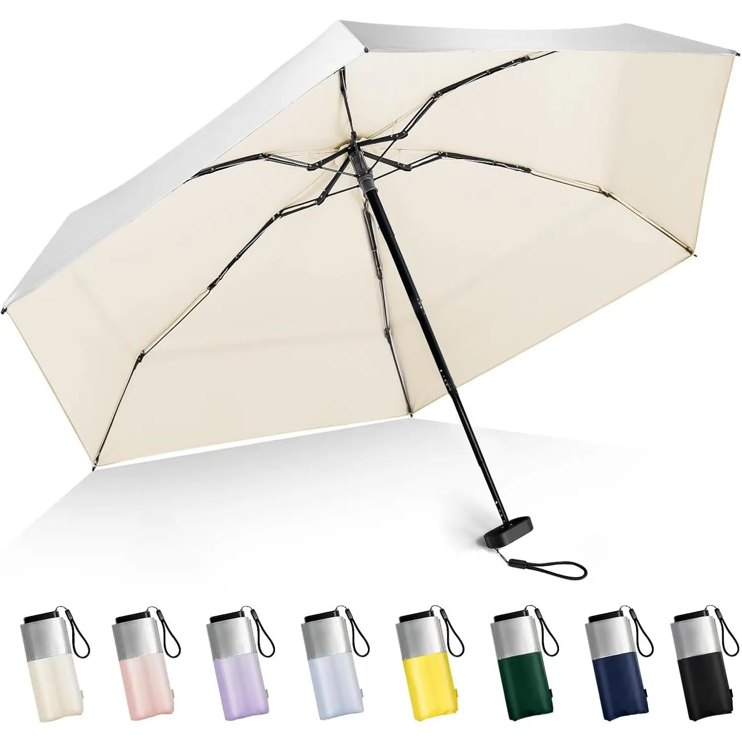 Mini Umbrella For Purse - UPF 50+ UV Blocker Sun Protection Umbrella, Small  Travel Parasol Design for Women, Beige