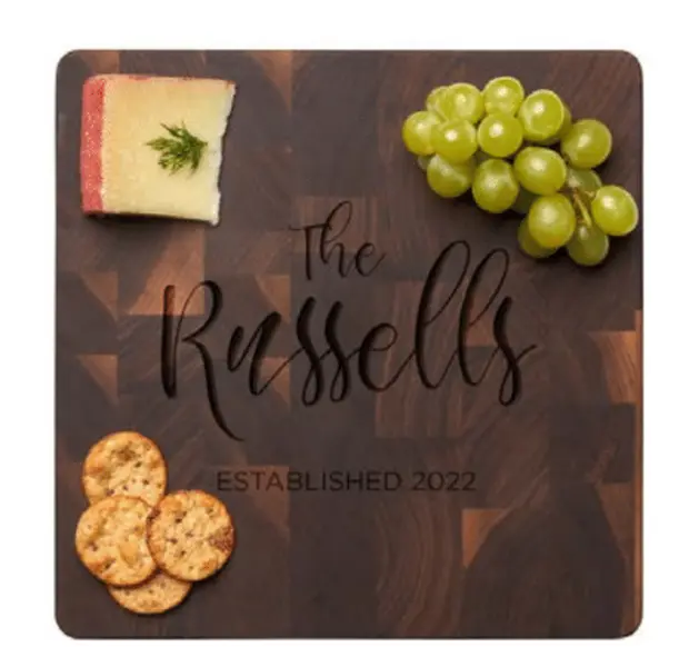 Personalized Black Walnut Butcher Block Slim Cutting Board - 12x12"