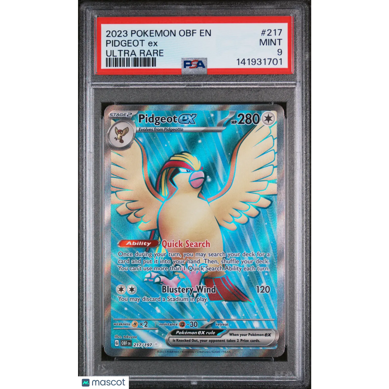 2023 Pokemon Obsidian Flames Pidgeot EX #217 Ultra Rare PSA 9 MINT