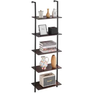 VEVOR Ladder Shelf, 5-Tier Bookshelf 17.3x11.8in, Open Wall-Mounted Ladder Shelf with Metal Frame,Storage Rack Sundries Holder for Kitchen Bedroom Bathroom Living Room, Black