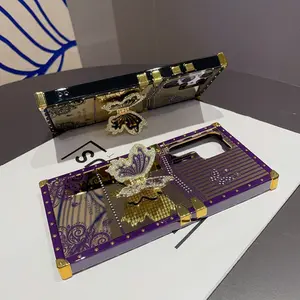 Suitable for Samsung S25ultra S24 S23 S22 Mobile Phone Case Electroplating Mirror Diamond Butterfly Bracket All-inclusive New A53  Smartphone Protection Cover