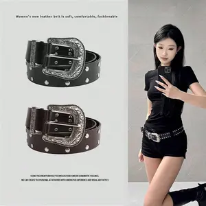 Y2K Vintage Versatile Belt, Carved Rivet Pin Buckle Fashion Belt, Suitable for Daily Wear, Dates, Stylish Accessory
