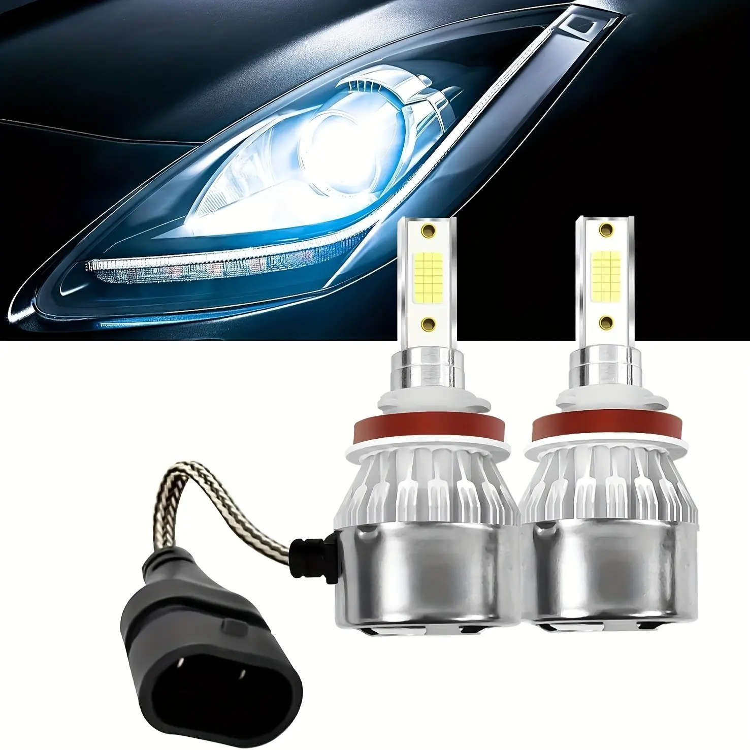 2pcs LED Car Headlights Road Legal C6 Bulb Aluminum Enclosure, H7 H4 H8 H9 H11 9005 9006, 6000k Headlamp, 12V Conversion Kit, High-Quality Replacement Bulbs, Automotive Headlight Bulbs