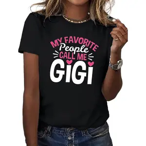 Women's GIGI Graphic T-Shirt - "My Favorite People Call Me Gigi" Design, Comfort Fit, Short Sleeve, Round Neck, Black with Pink Lettering, Casual Style, Machine Washable