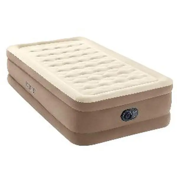 Intex Dura-Beam Deluxe Ultra Plush Air Mattress : Fiber-Tech – Built-in Electric Pump – 18in Bed Height – 300lb Weight Capacity – Twin Size