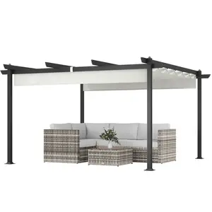 13' x 13' Aluminum Retractable Pergola – White. 3.1" Aluminum Columns – Rust-Proof. 180g PA-Coated UPF30+ Canopy with Magnetic Pad. 8 Stakes + 8 Screws Included