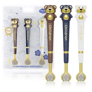 3 Sided Toothbrush for Kids, Japanese Design Triple-Angle Toothhugger, Cartoon Bear Design for Autism Toddlers, Kids Toothbrush for Aged 3-12, Soft Bristles for Gentle Gum Care