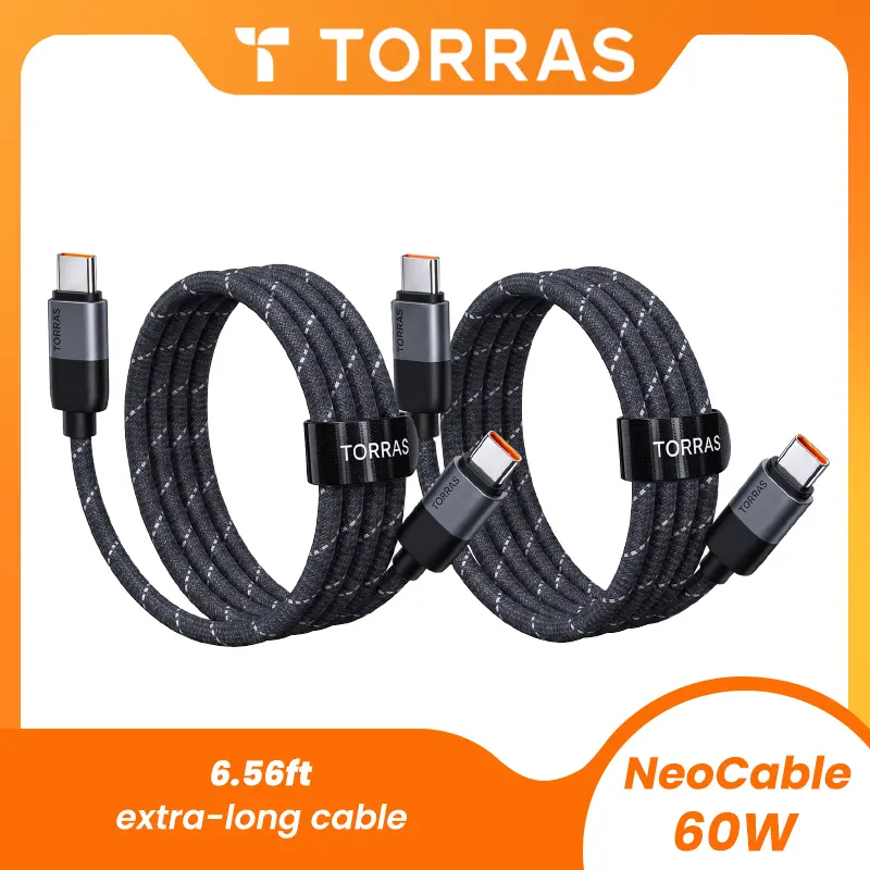 [iPhone 18 Series Essential] TORRAS NeoCable USB-C to USB-C Cable 2-Pack, 60W Fast Charging, 6.6FT Long Braided Cable, Gradient Design, USB-C Charging Cable for Phone, Tablet & Laptop
