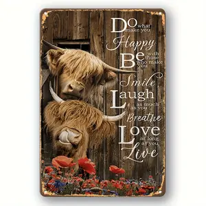 Vintage Highland Cattle Cow Metal Sign Novelty Caution Tin Sign for Home Restaurant Bar Room Farmhouse Cafe Courtyard Garage Multipurpose Wall Art and Holiday Gift