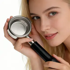 58mm Portafilter Double Spout Compatible with E61 Group Head, 2 ears 58mm Portafilter with Filter Basket and ABS Handle