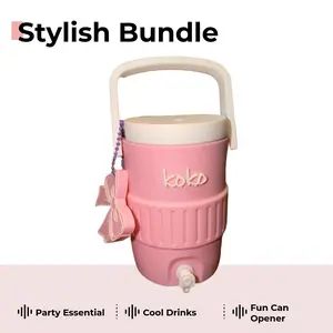 Personalized Stylish Pink Insulated Drink Holder Bundle with Bowtie Can Opener, Beverage Protector, Ideal for Parties, Events