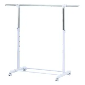 Mainstays Adjustable Rolling Garment Rack Metal Chrome, White, 84-121Wx44Dx123.5-163Hcm Accessories Laundry