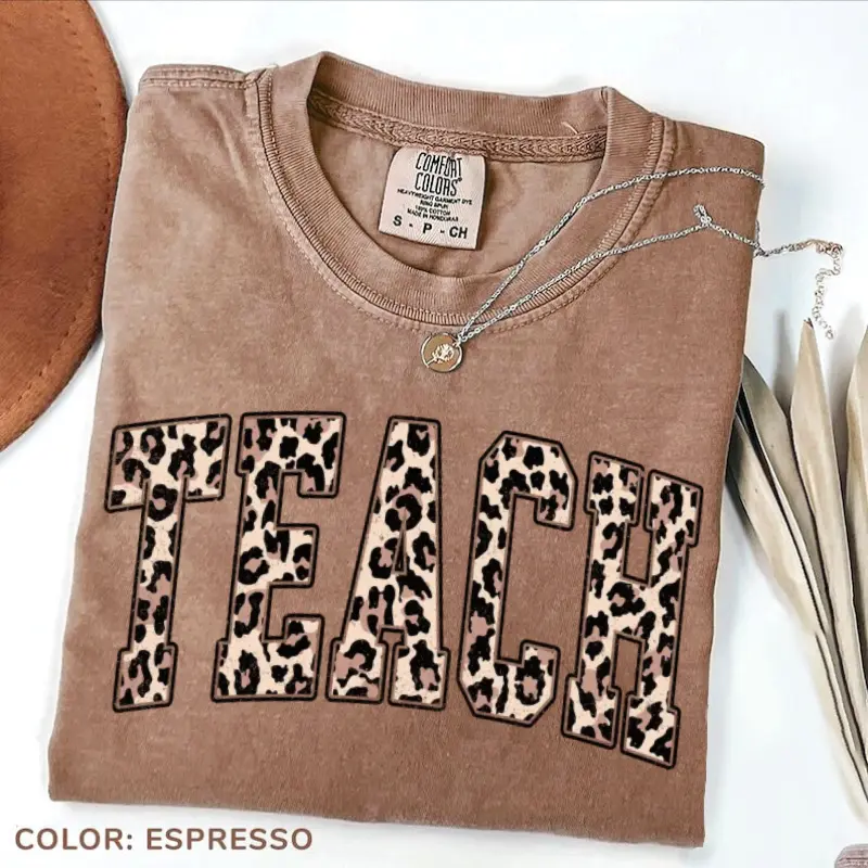 Comfort Colors Leopard “Teach Love Inspire” T-Shirt, Coquette Teacher Tee for Women, Animal Print Teaching Shirt, Cute Educator Gift