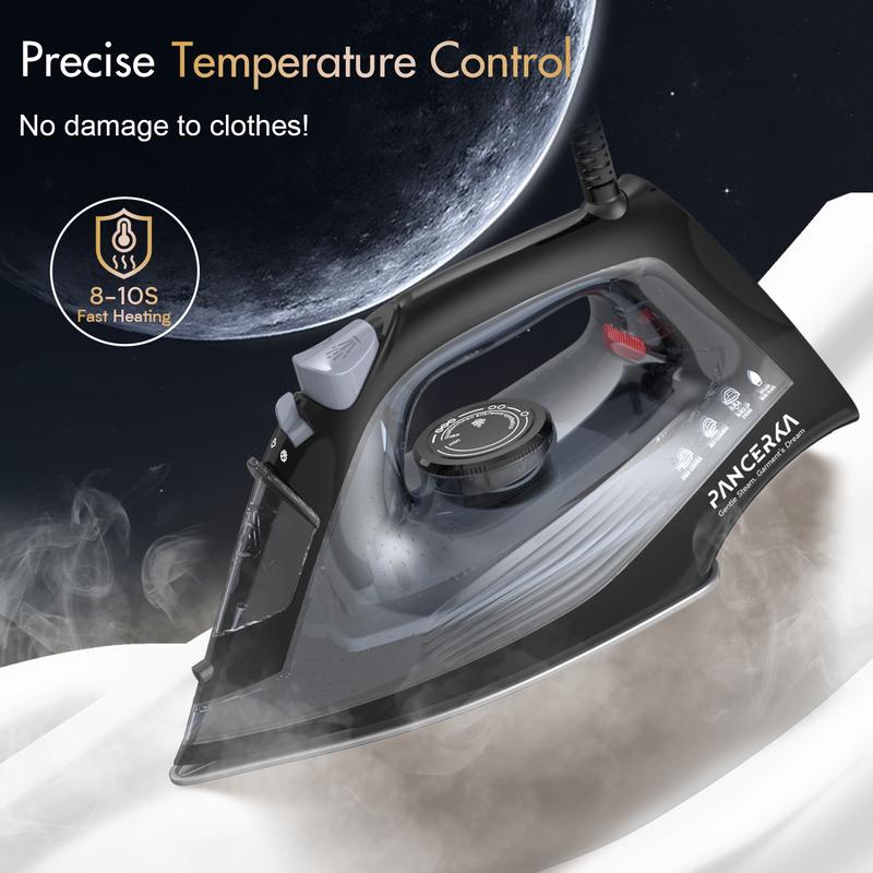PANCERKA 1600W Steam iron, Adjustable Thermostat Control steam iron, non-stick soleplate, Overheat Safety Protection & Variable Steam Control, suitable for ironing clothes on all fabrics, Steamer for Clothes, Iron for Clothes, Travel Essentials