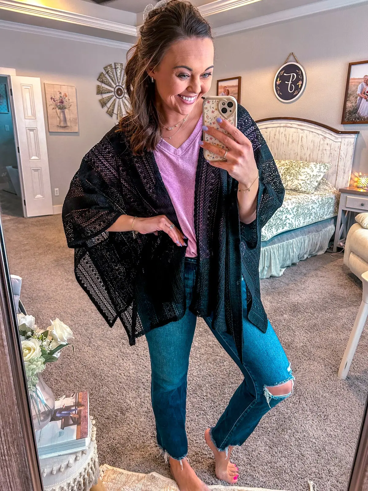 Black Crochet Kimono