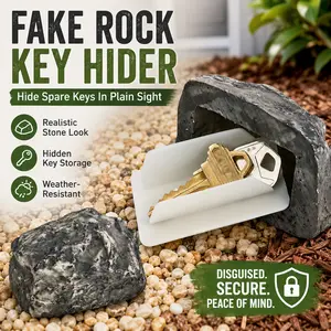 Fake Rock Key Hider, realistic stone appearance for outdoor yard and home use. Hidden storage box to safely keep spare keys, weather-resistant decor, discreet practical accessory for garden, porch and exterior spaces.