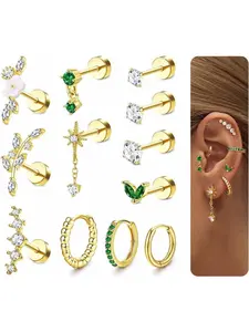 16 Gauge Cartilage Earrings for Women Flat Back Hypoallergenic Post Earrings - Hypoallergenic Stainless Steel Stud Hoop Cartilage Earring Set Daith Conch Tragus Helix Piercing Single PC Earrings Jewelry
