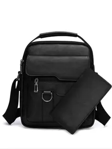 Men's Business Solid Color Zipper Crossbody Bag, Fashionable PU Leather Bag for Work & Travel, Casual Trendy Versatile High-quality Daily Commuting Bag