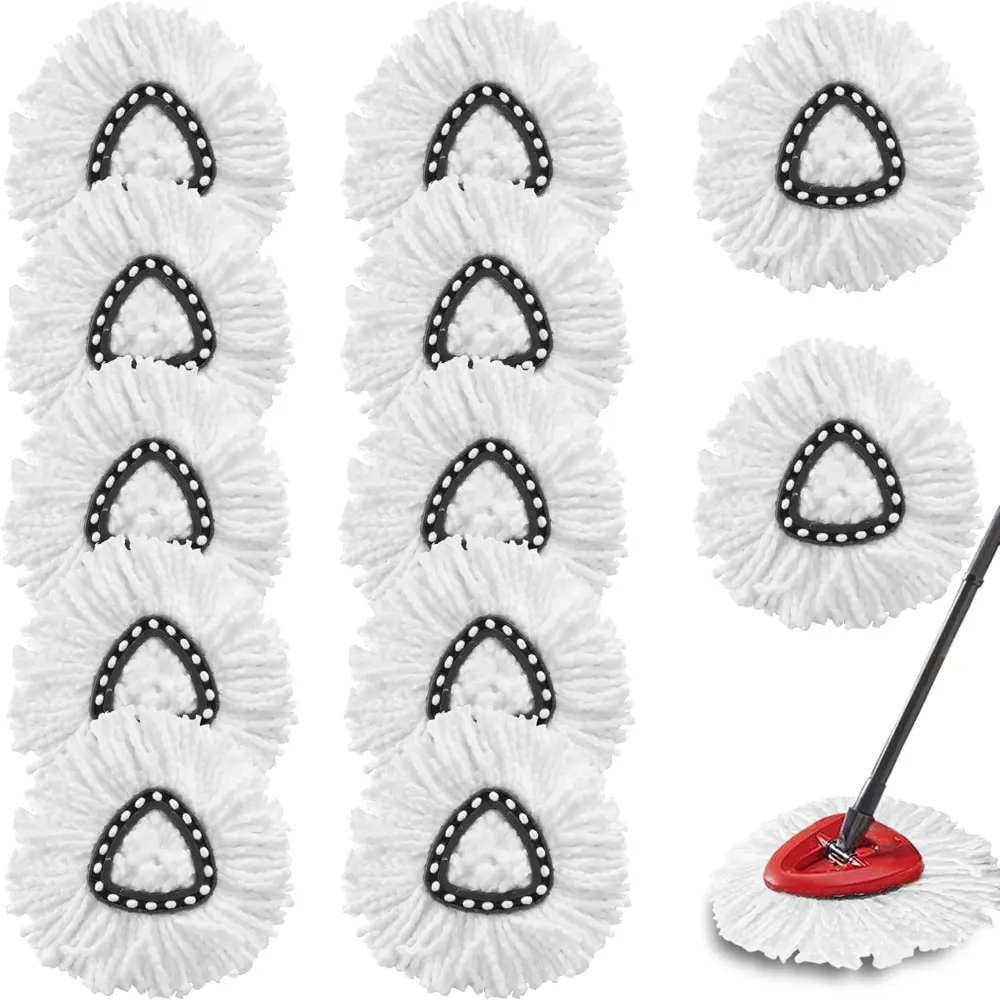 12 Pack Spin Mop Replacement Heads, 100% Microfiber Mop Head Replacement For Triangle Spin Mop, 360 Degree Spin Mop Refill For Easy House Cleaning Floor Mopping