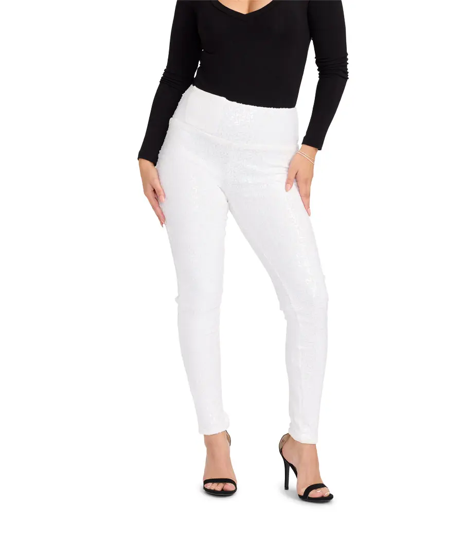 White Sequin High Waisted Leggings