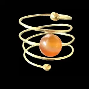 Adjustable, Natural Carnelian beaded wire ring (gold tone)