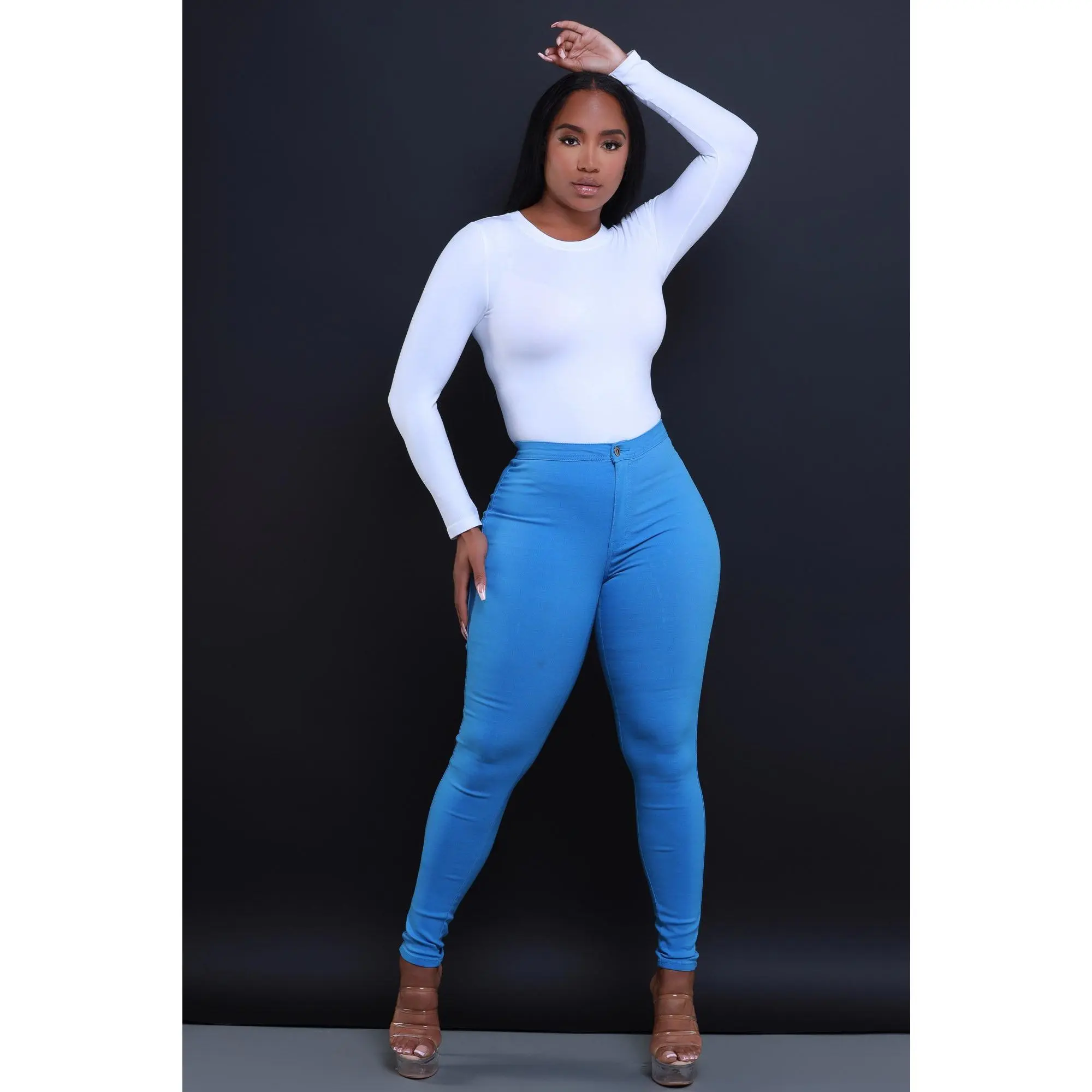 Super Swank High Waist Stretchy Jeans - Baby Blue