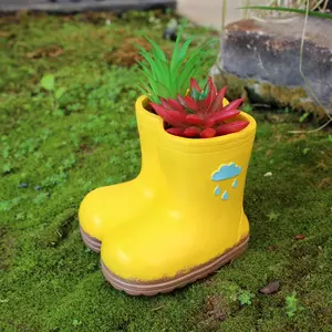 Cute Boot Flower Pot Resin Succulent Planter, Creative Multi-Functional Desktop Pen Holder, 1pcs Decorative Garden Accessory