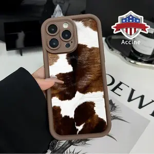 Cowhide Chic Pattern TPU Phone Case for iPhone 17 Pro Max 16 Plus 15 14 13 12 11 Air XR E Shockproof Drop Protection Rugged Durable Silicone Cover Cellphone Protective Smartphone Casing
