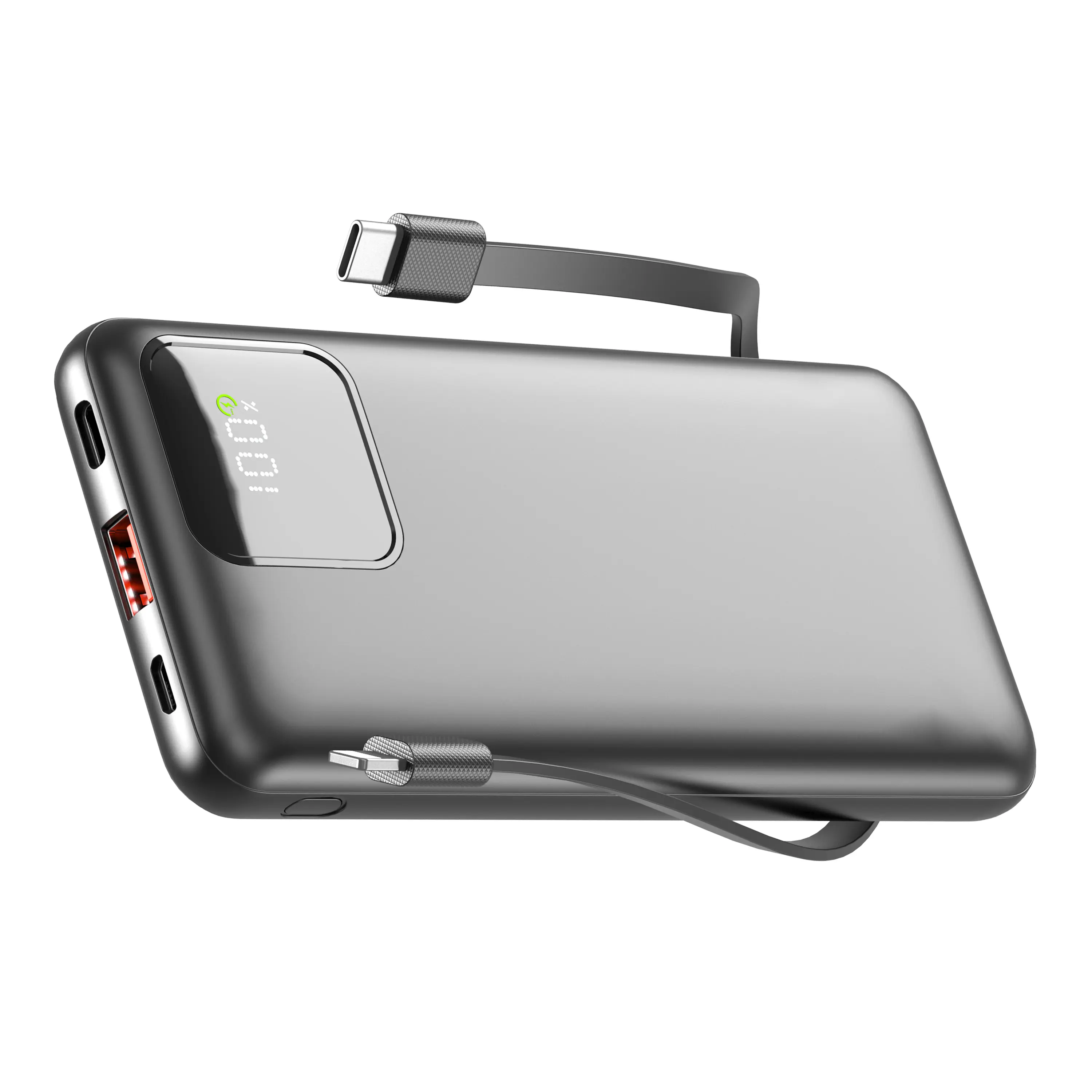 10000mAh Power Bank with Built-in Cables 22.5W Fast Charging 4 Outputs 2 Inputs for iPhone, Samsung, Google Pixel, iPad & More