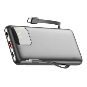 10000mAh Power Bank with Built-in Cables 22.5W Fast Charging 4 Outputs 2 Inputs for iPhone, Samsung, Google Pixel, iPad & More