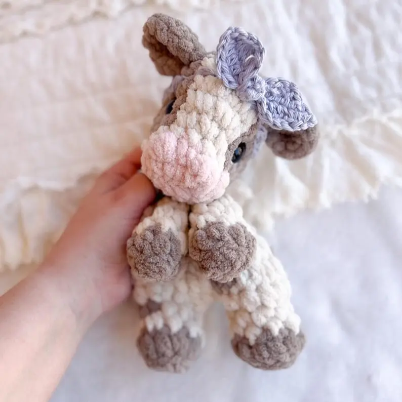 C642  Crochet Baby Cow Lovey Itty Charlie Calf Soft & Gentle Touch Cuddly Toy for Babies Perfect for Naptime Bedtime Playtime