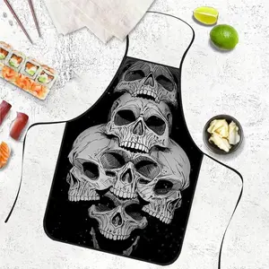 Halloween Dark Skull Print Apron, Durable Polyester Material, Ideal for Cooking BBQ Gardening Painting Manicure, Unisex Indoor Outdoor Use