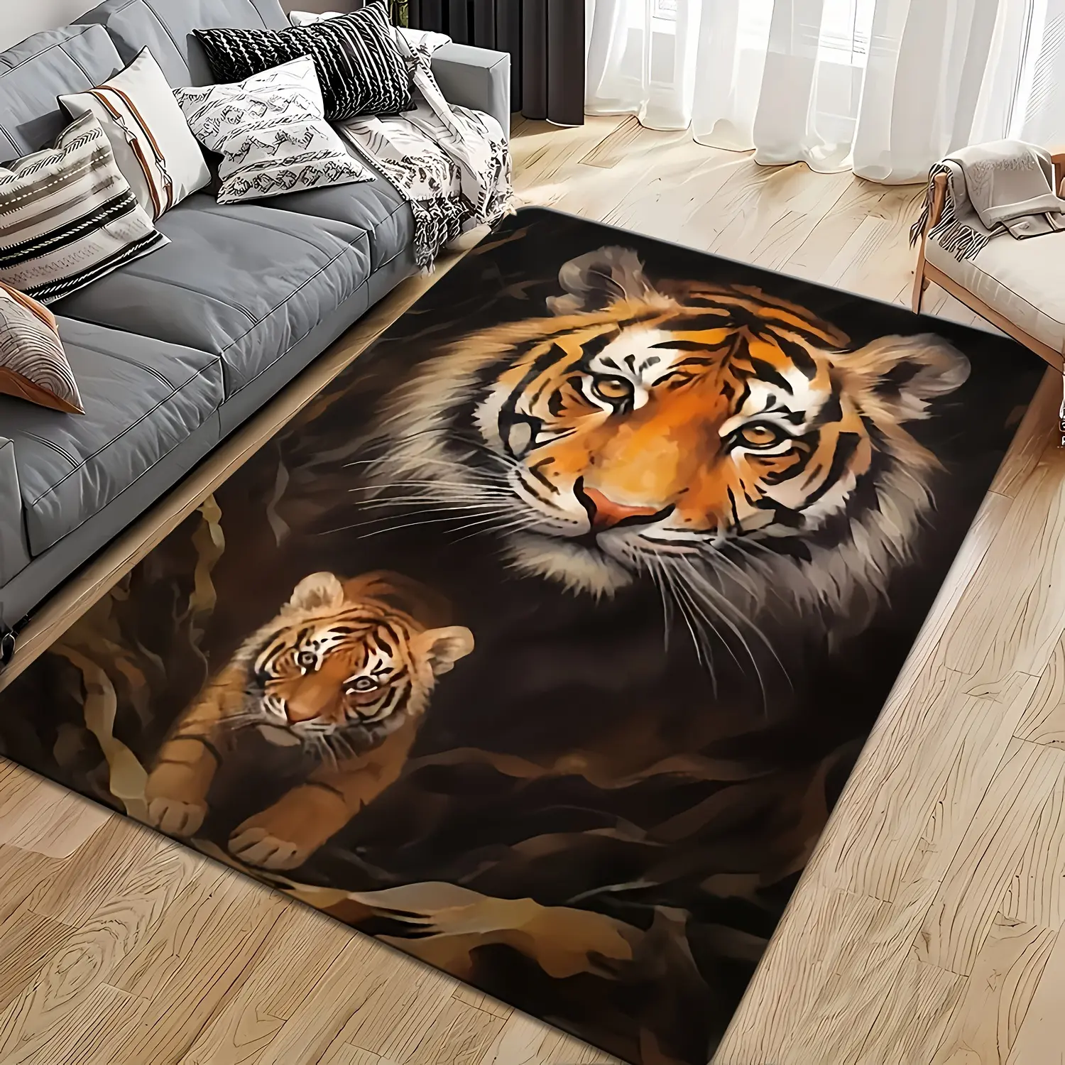 1pc Little Lion and Big Lion Pattern Carpet - Washable - Living Room Coffee Table Carpet, Suitable for Bedroom, Entrance Doormat and Dining Room, Hallway, Playroom, Outdoor Patio, Garden and Courtyard Area Rug, Bedroom Floor Mat Decoration, Room Decoratio