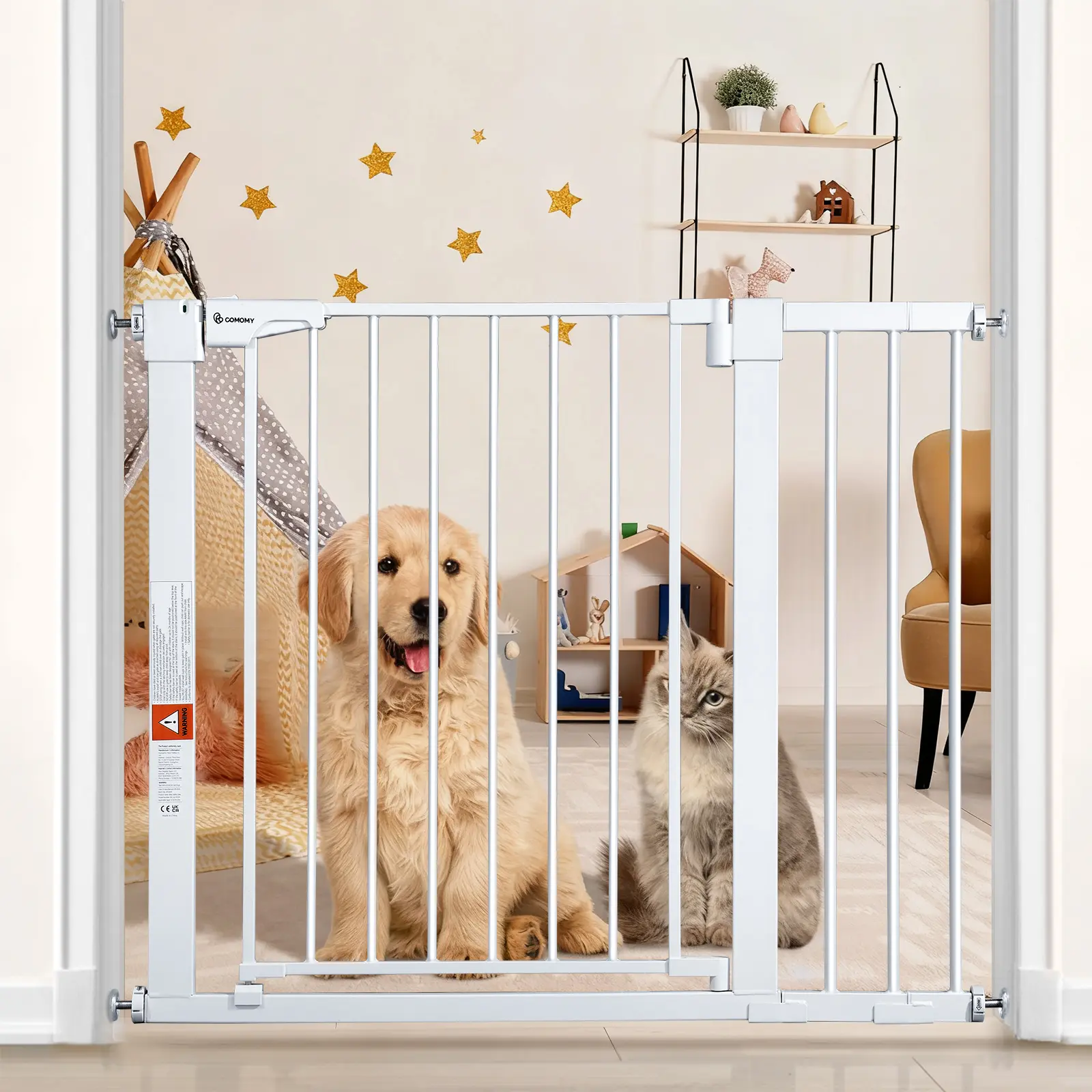 29.5-40.5" Extra Wide Baby Gate, Baby Gate for Stairs Doorways, Auto Close Extra Wide Dog Gate for House, Pressure Mounted Easy Walk Through Pet Gate with Door, White, Valentine's Day