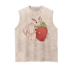 Strawberry Moth Cottagecore Tank Top, Vintage Washed Heavyweight Stone Wash Oversized Top, Cute Luna Moth Bug Lover Vest, Coquette Aesthetic Gift
