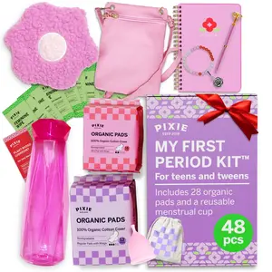 Pixie First Period Kit for Girls 9-12 - Most Comfortable Organic Teen Pads - Tween & Teen Girls Gifts - Biodegradable Absorbent Pads for Feminine Care - Thoughtfully Designed for Tweens