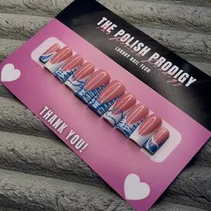 The Polish Prodigy Blue + White French Luxury Nail Tech False Nails for Stylish Manicures - Handmade Press-On Set with Classic French Tip Design