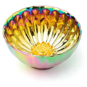 Golden Tenmoku Tea Cup with Lotus – 5oz Jianzhan Ceramic Teacup, Colorful Chinese Cha Wan Bowl for Master Cup, Gifts, Collection & Art Décor royal teacup