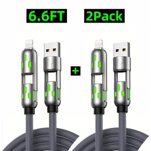 [Buy 1 Get 1 Free] 4 in 1 Multi USB Charging Cable, 6.6ft with USB A, Type C, Lightning-MAX240W Fast Charging and Data Sync for iPhone16/15, iPad Pro, Samsung and Laptop Fast Charging USB Cable 4 in 1 with Breathing Light Fast Charging