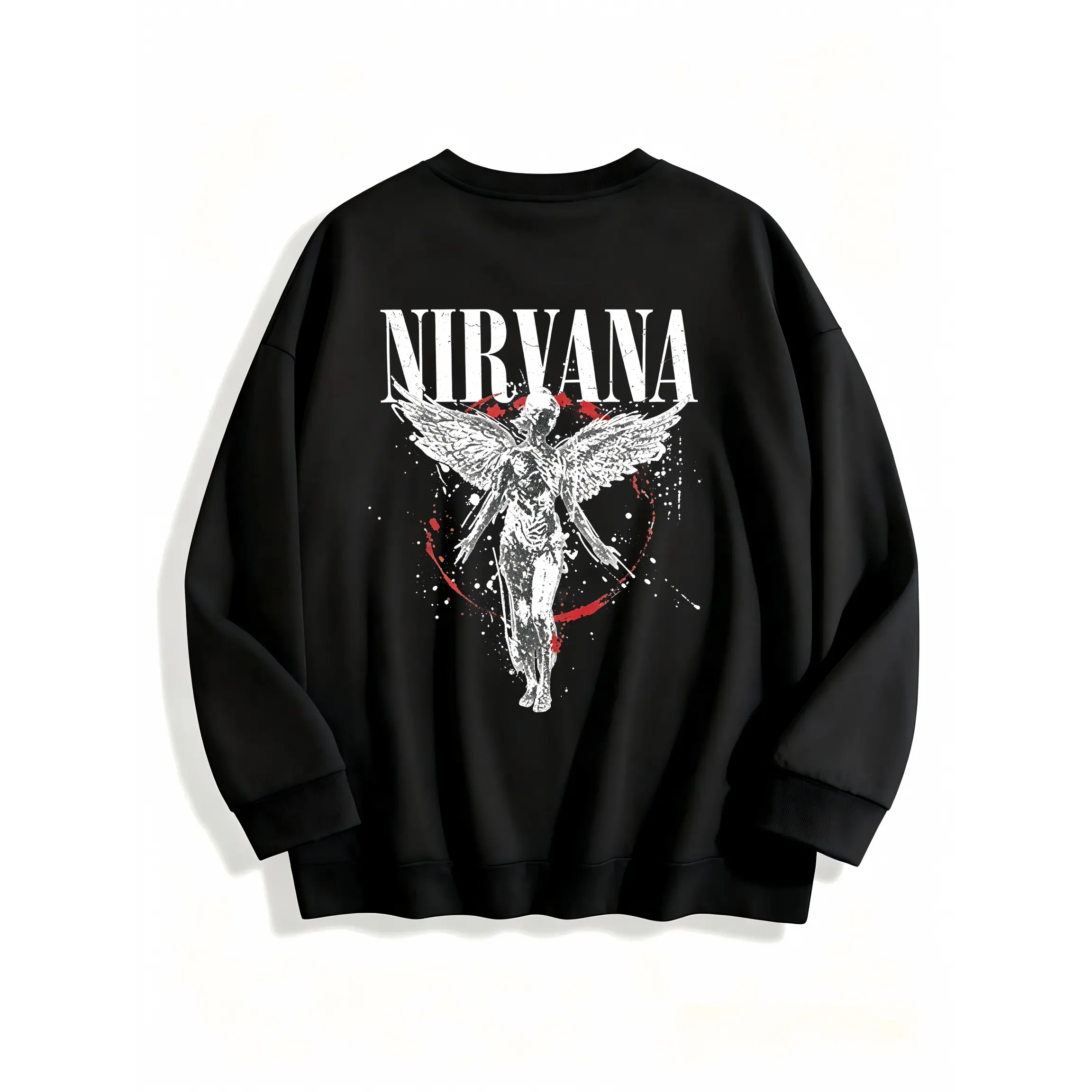 Grunge Hoodie Nirvana Angel Graphic Print Heavyweight Unisex Pullover 280g 380g Oversized Streetwear Fallen Angel Dark Fantasy Top Black White Crewneck Sweatshirt Long Sleeve Vintage Rock Music Casual Gift
