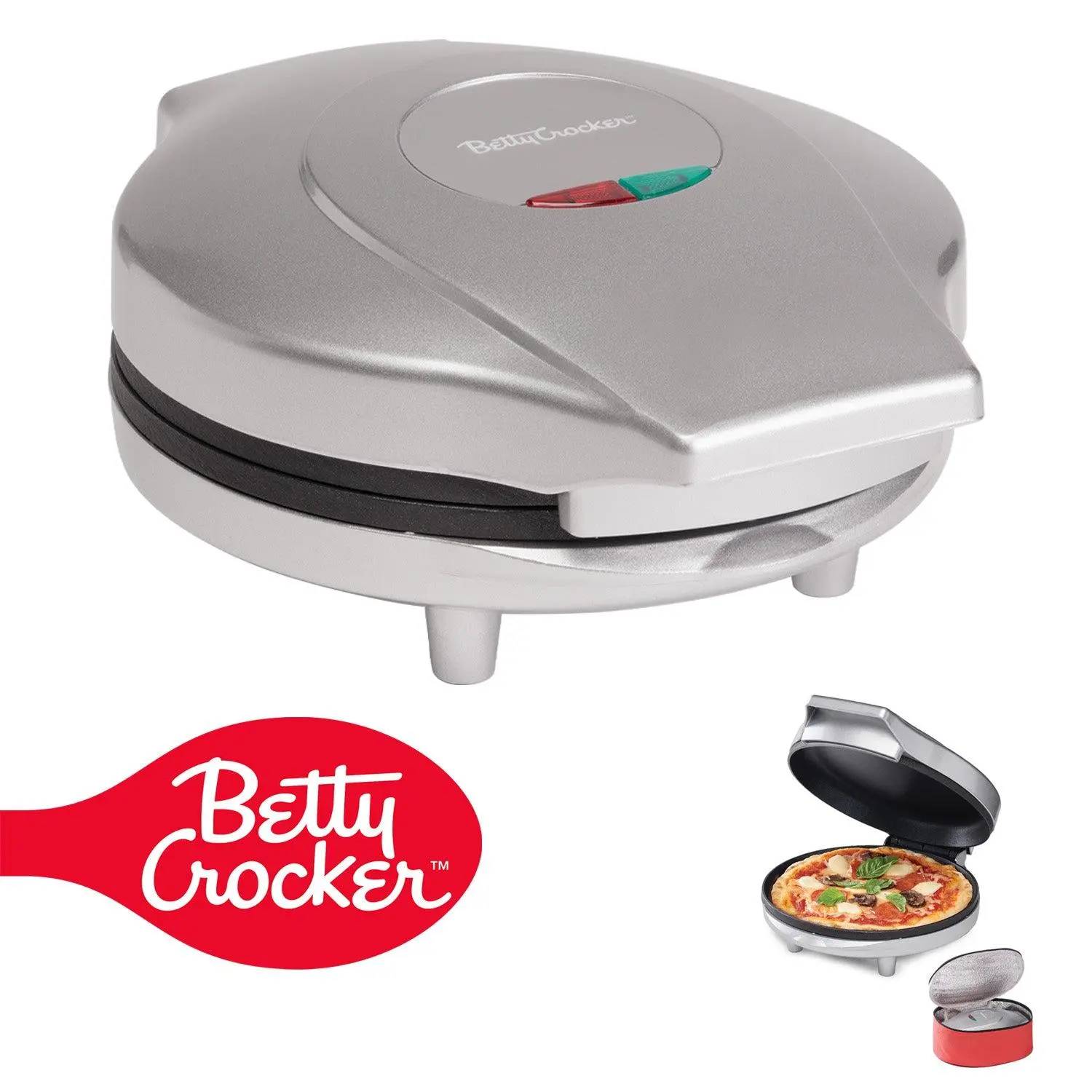 Betty Crocker 8-Inch Travel Pizza Maker Plus, Indoor Electric Grill with Insulated Travel Bag, Nonstick Pan for Pizzas, Quesadillas, Nachos and more, Personal Pizza Machine, 760W