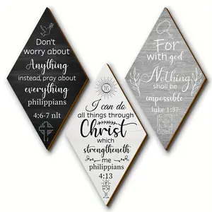 3-Piece Wooden Inspirational Wall Art Set - 2D Flat Bible Verse Decor for Home, Living Room, and Bedroom - Motivational Quotes Wall Decor, Farmhouse Style, Handcrafted Wooden Plaques for Office and Preppy Room Decoration, Home Decor Accessory