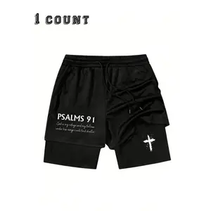 Teen Boys Cross Print Drawstring Waistband Multi-Functional Casual Graphic Shorts, Summer Clothing for Husband Boyfriend, School Essentials