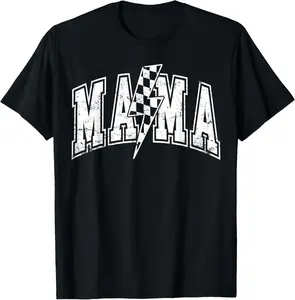 Mama Lightning Bolt Checkered Varsity Mom Women Mother's Day T-Shirt