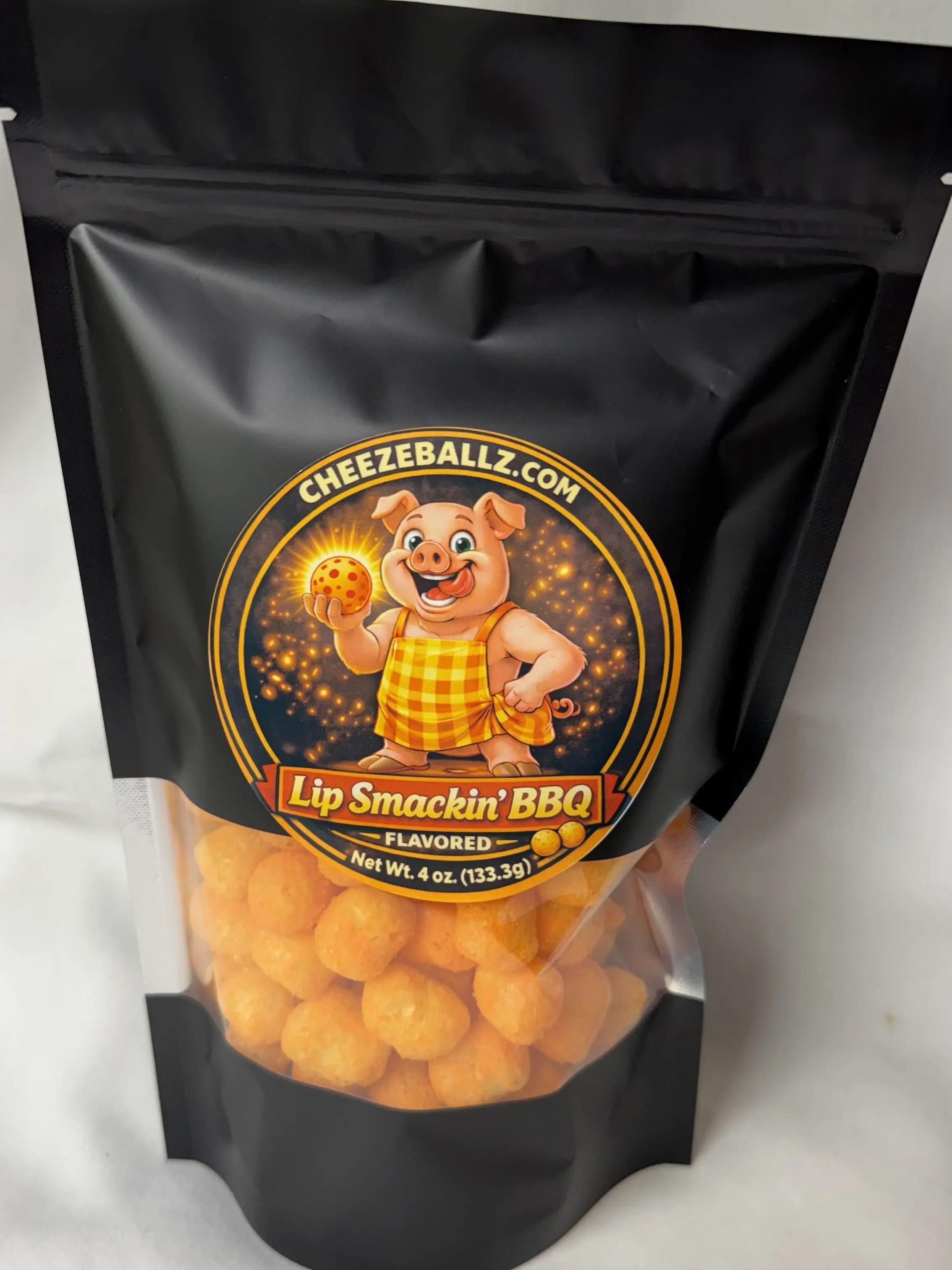 Lip Smackin' BBQ - Gourmet Flavored Cheese Ball Puffs - 4 oz. Bag (Cheesy Snack, Crispy, & Crunchy Goodness!!)